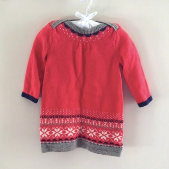 Baby Boden Fair Isle Red Knit Sweater Dress 6-12 Months - Picture 1 of 5